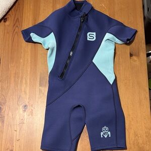Kids Swim Wetsuit in Navy and Light Blue